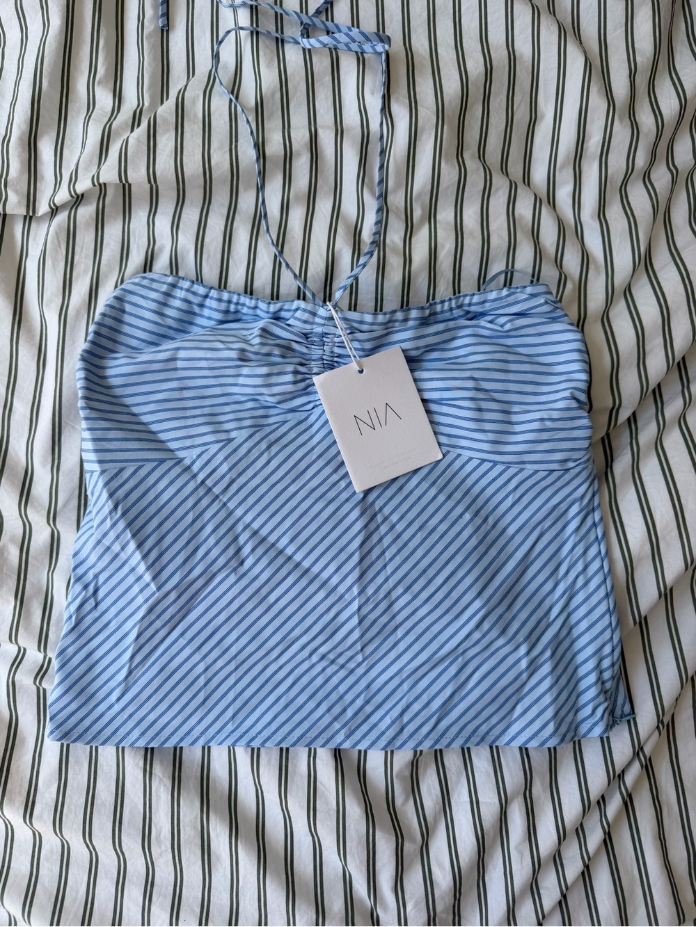 NIA Light Blue Striped Bandeau Halter Top